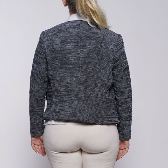 NWT H&M Blue Tweed Collarless Moto Jacket - Picture 5 of 6